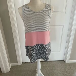 Striped and Leopard Print Pink Tank Top